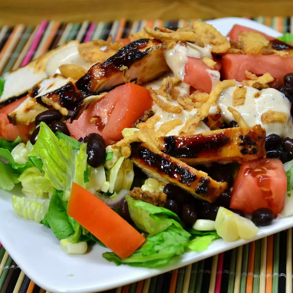 barbeque chicken salad on a plate