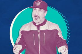 a picture of joey fatone on a blue and teal background.