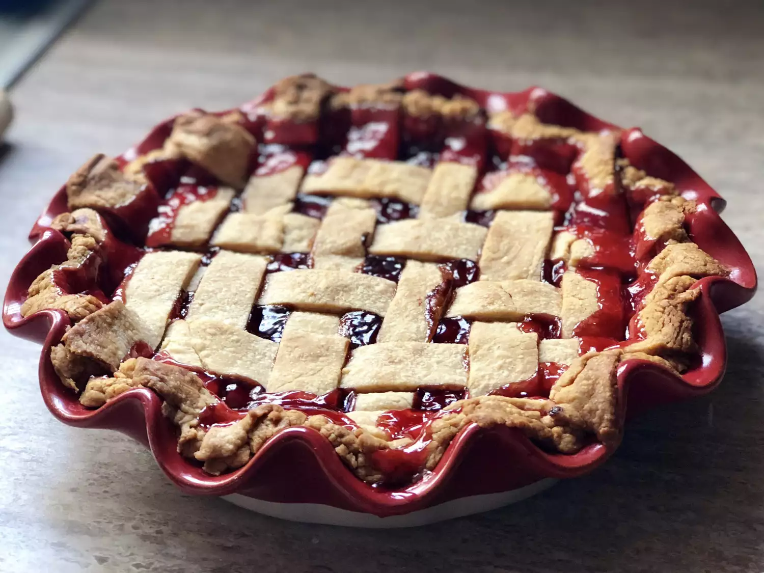 cherry pie in a dish
